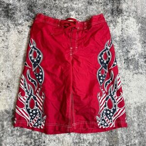 Old Navy Boys XL Red Patriotic American Flag Flame Board Shorts Swim Trunks